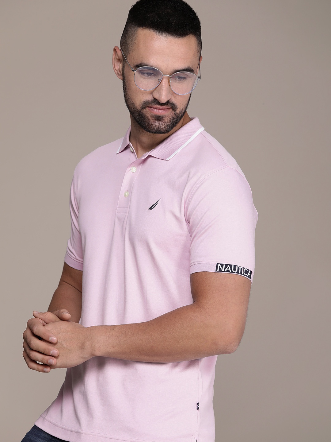 

Nautica Solid Polo Collar Pure Cotton T-shirt, Pink