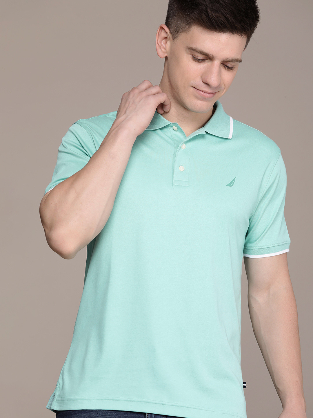 

Nautica Solid Polo Collar Pure Cotton T-shirt, Green