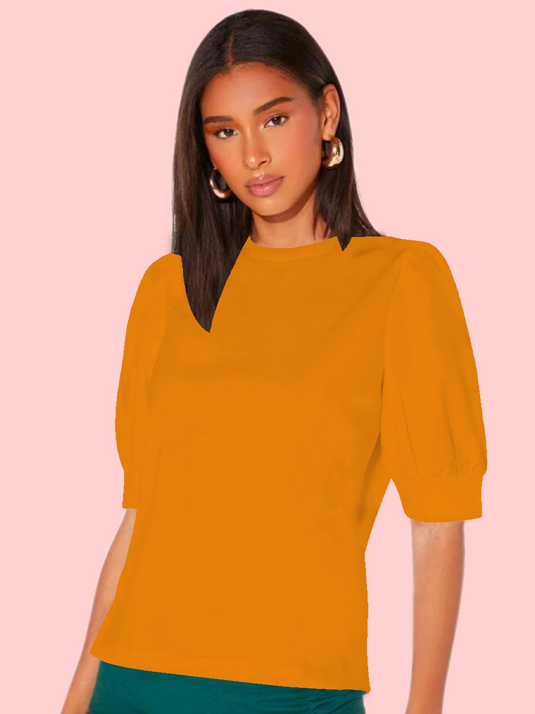 

Dream Beauty Fashion Puff Sleeves Round Neck Top, Mustard