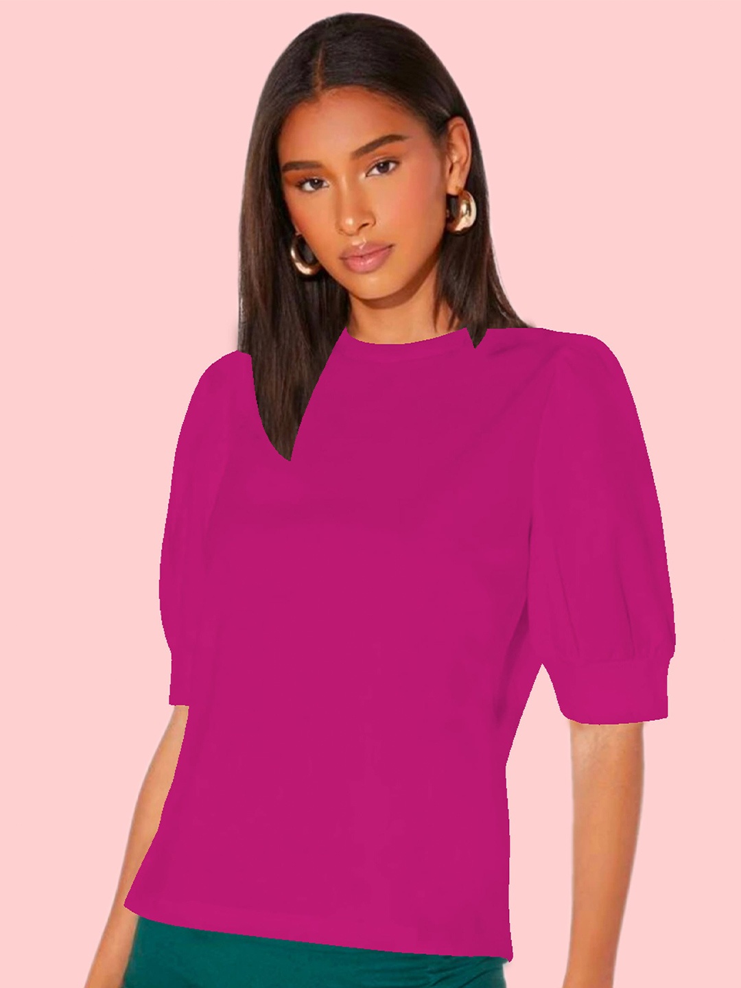 

Dream Beauty Fashion Puff Sleeves Round Neck Top, Maroon