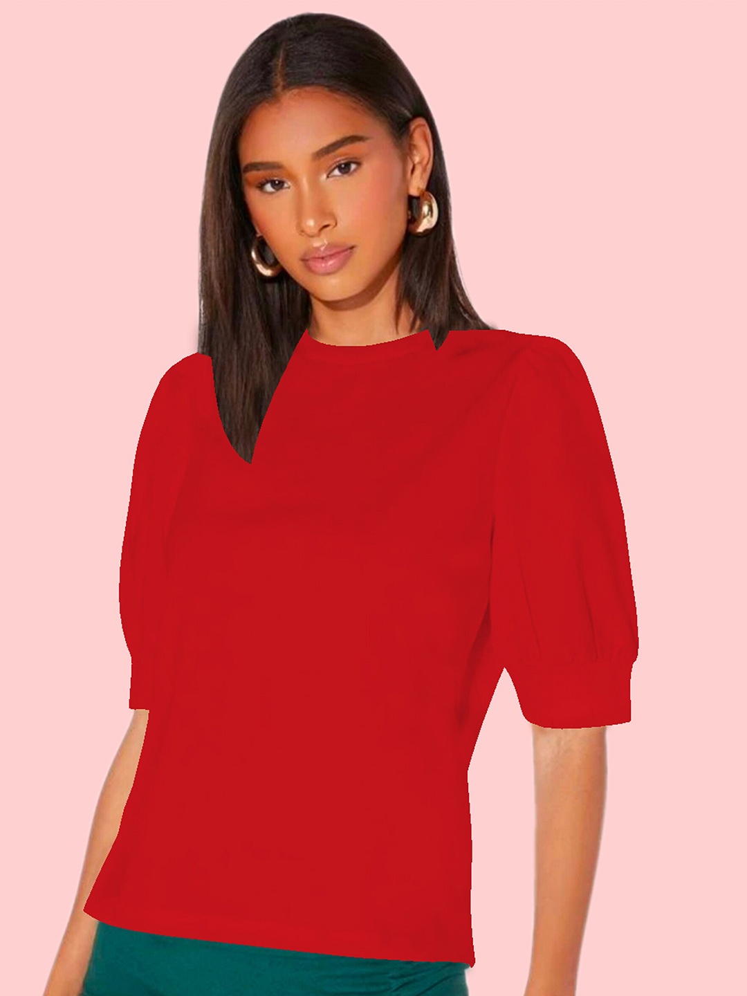 

Dream Beauty Fashion Puff Sleeves Regular Top, Red