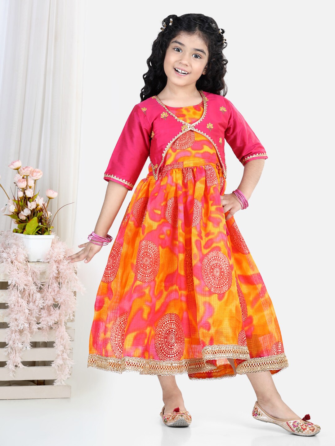 

Here&Now X Kinder Kids Girls Ethnic Motifs Ethnic Maxi Cotton Dress, Pink