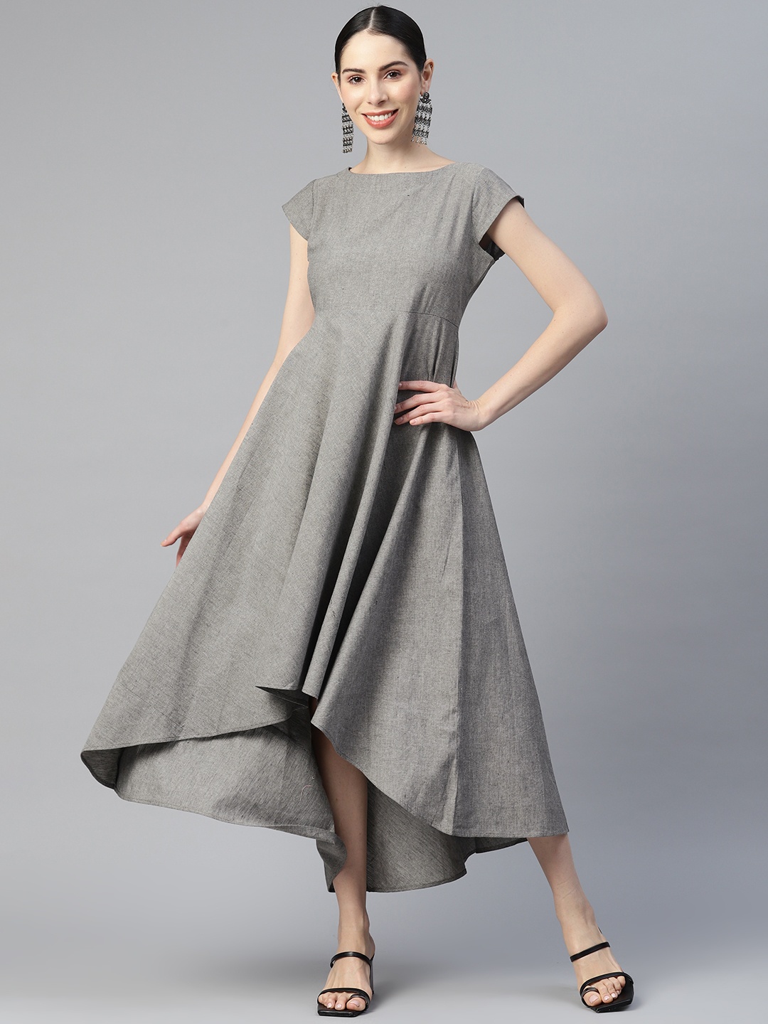 

MBE A-Line Midi Cotton Dress, Grey