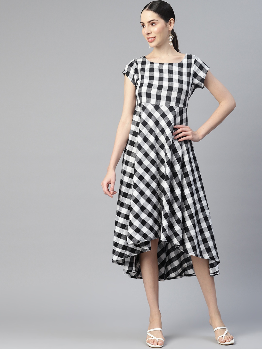 

MBE Checked A-Line Midi Dress, Black