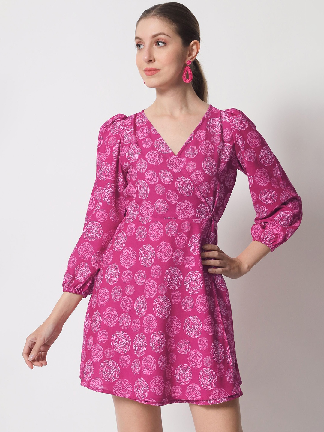 

Shopping Queen Floral Printed Wrap Mini Dress, Pink
