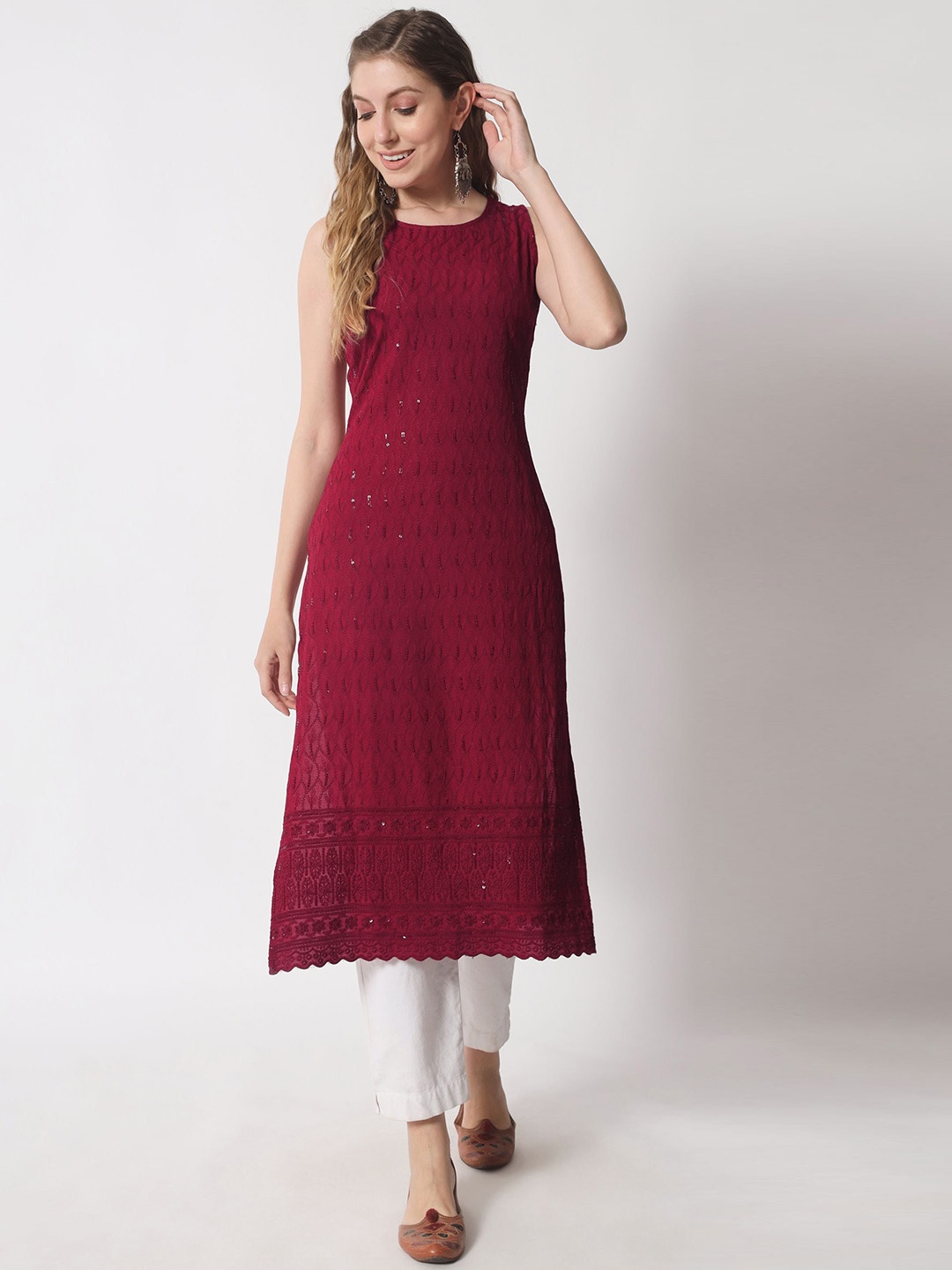 

Shopping Queen Women Ethnic Motifs Embellished Kurta, Maroon