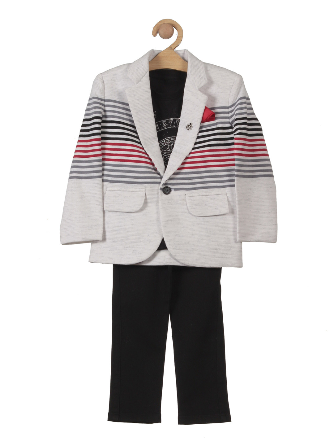 

Lil Lollipop Boys 3 Pieces Striped Blazer With Trouser & Tshirt, Grey