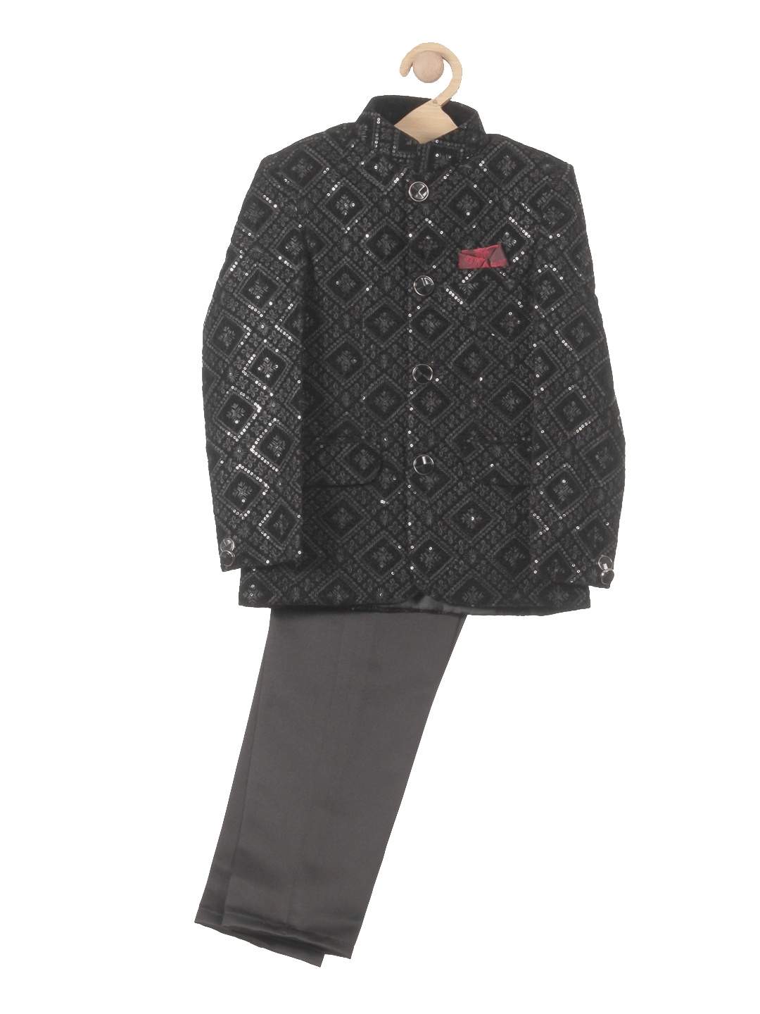 

Lil Lollipop Boys Sequin Embroidered Single-Breasted Blazer, Black