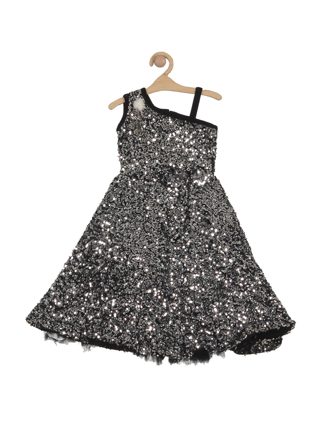 

Lil Lollipop Embellished Asymmetric Neck Fit & Flare Dress, Black