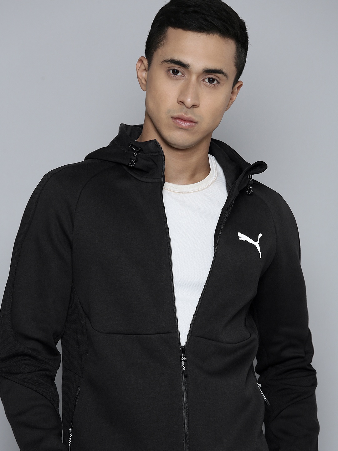 

Puma EVOSTRIPE dryCELL Full Zip Hooded Outdoor Sporty Jacket, Black