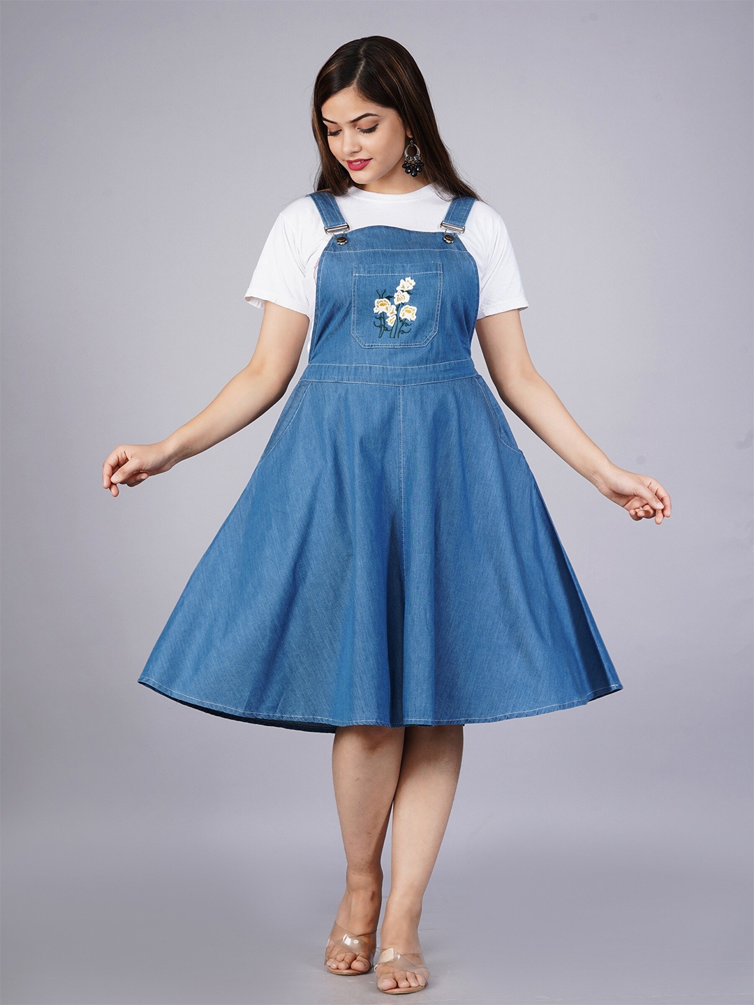 

SUMAVI-FASHION Denim Pinafore Midi Dress, Blue