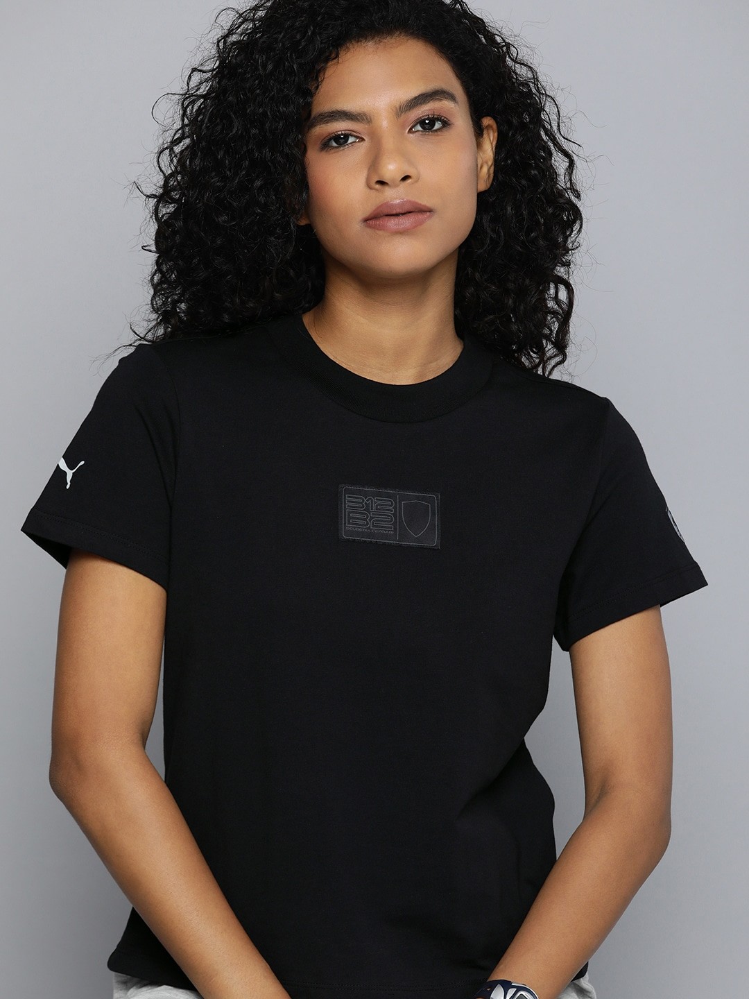 

PUMA Motorsport Brand Logo Scuderia Ferrari Formula 1 Pure Cotton Applique T-shirt, Black