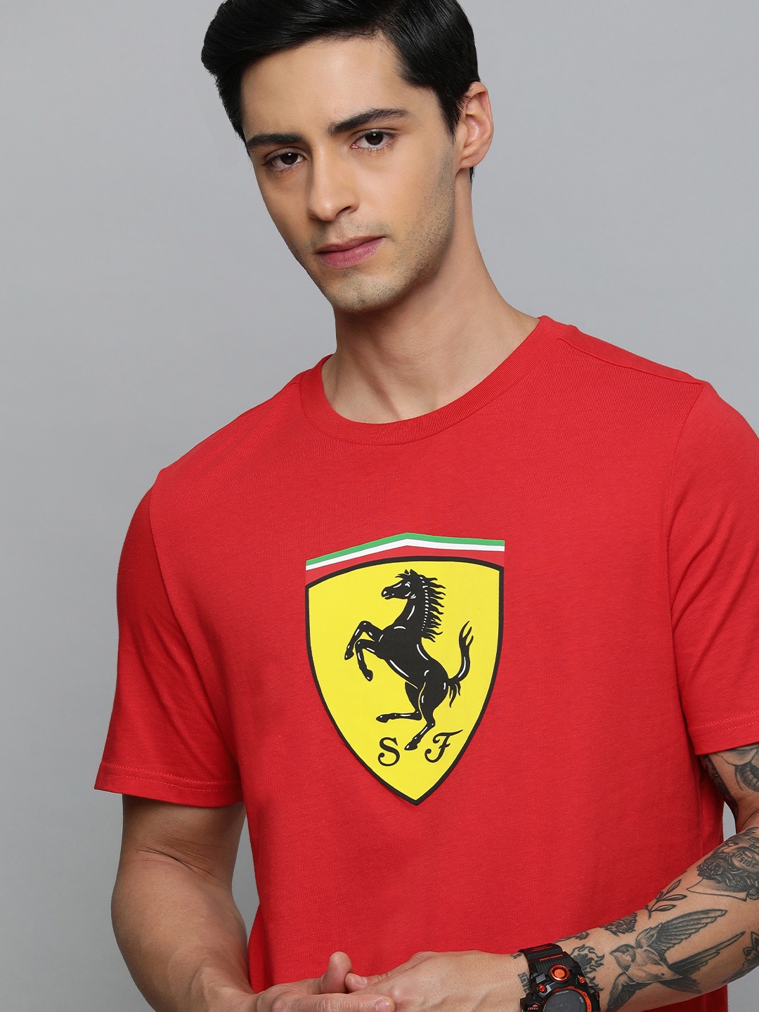 PUMA Motorsport Men Ferrari Race Big Shield Brand Logo Regular fit Pure Cotton Sustainable T-shirt, Red