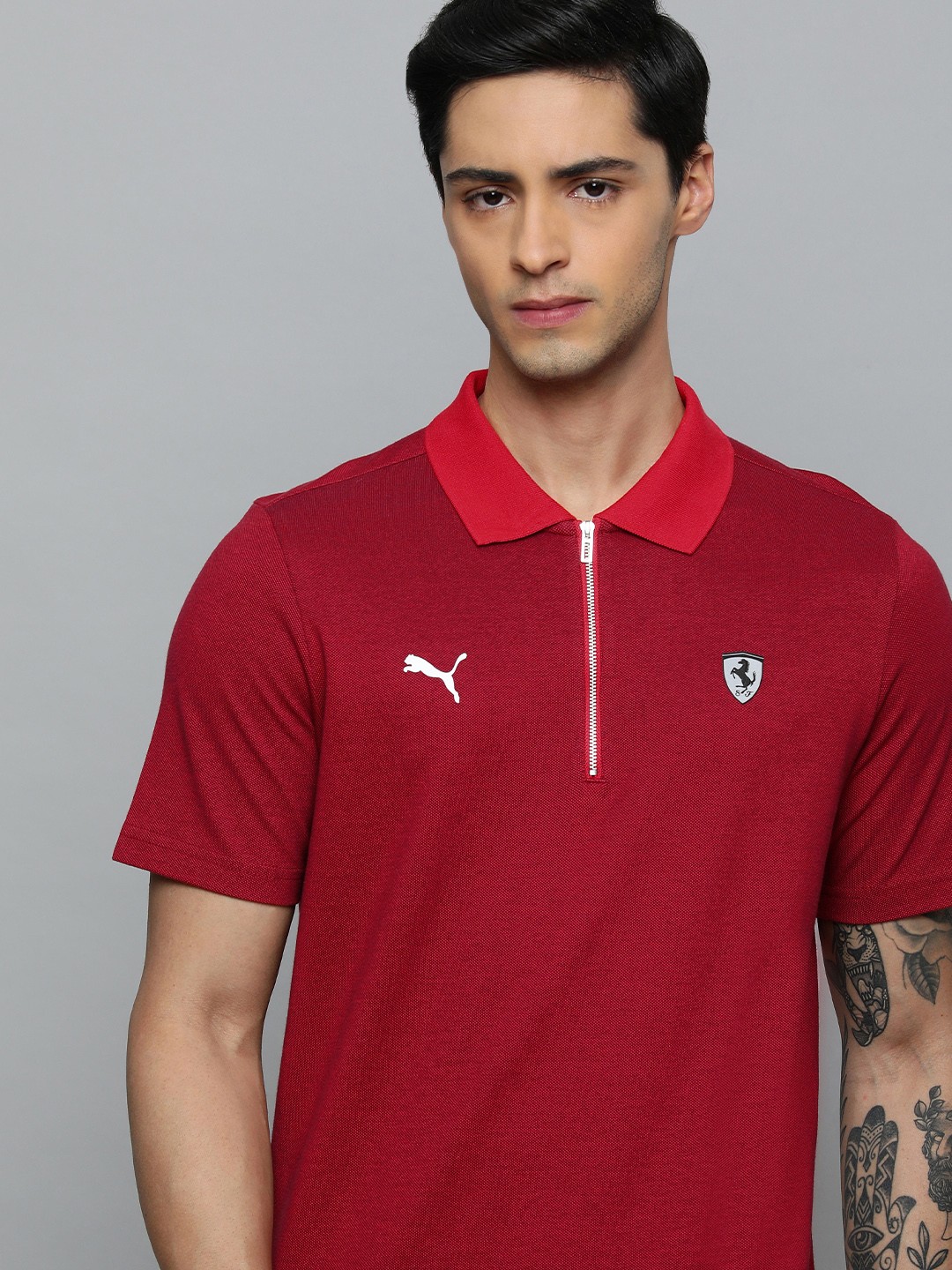 

PUMA Motorsport Ferrari Style 2 Tone Brand Logo Polo Regular fit Pure Cotton T-shirt, Maroon