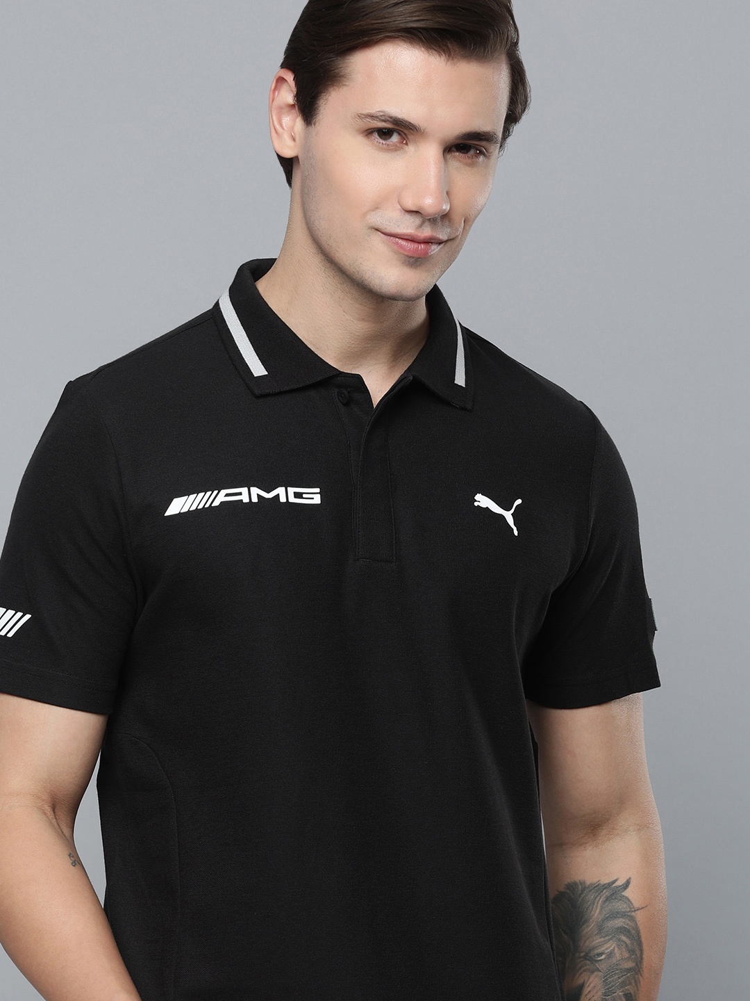 

PUMA Motorsport Brand Logo Printed Regular Fit Polo Collar T-shirt, Black