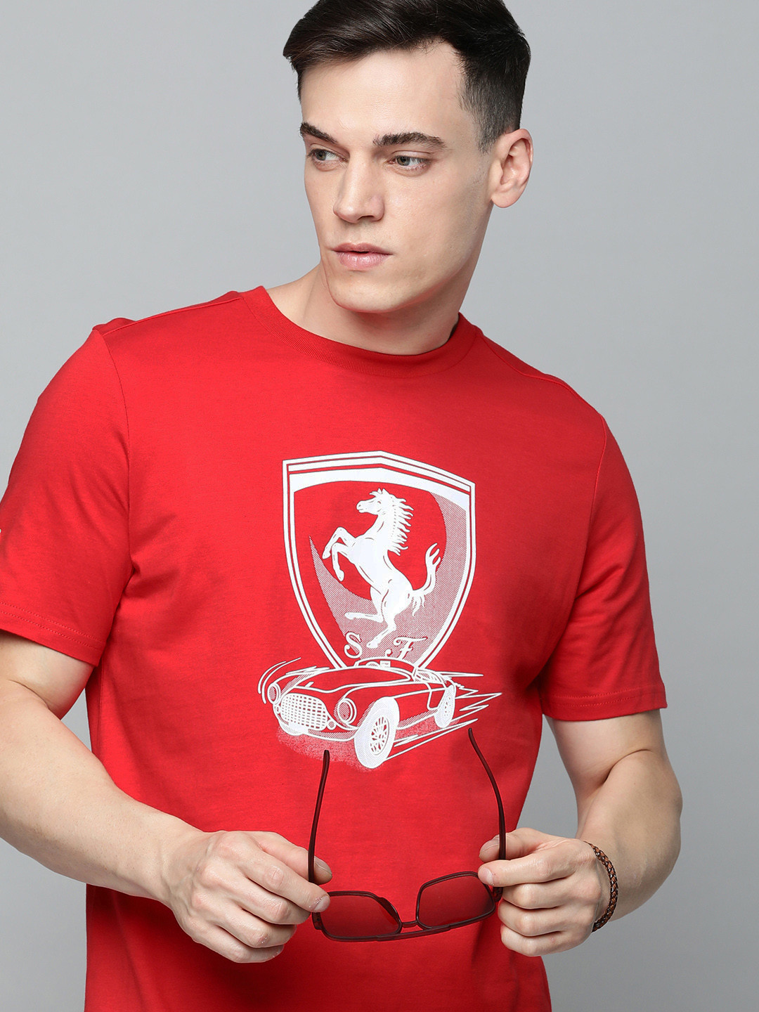 

PUMA Motorsport Men Ferrari Race Big Shield Tonal Print Regular Fit Knitted Cotton T-Shirt, Red