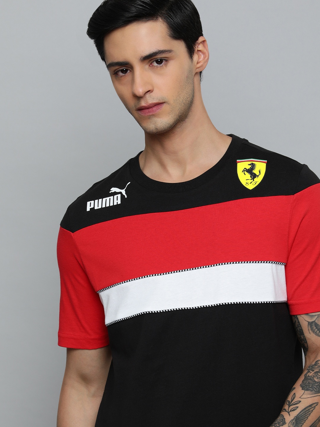 

PUMA Motorsport Colourblocked Regular Fit Pure Cotton T-shirt, Black