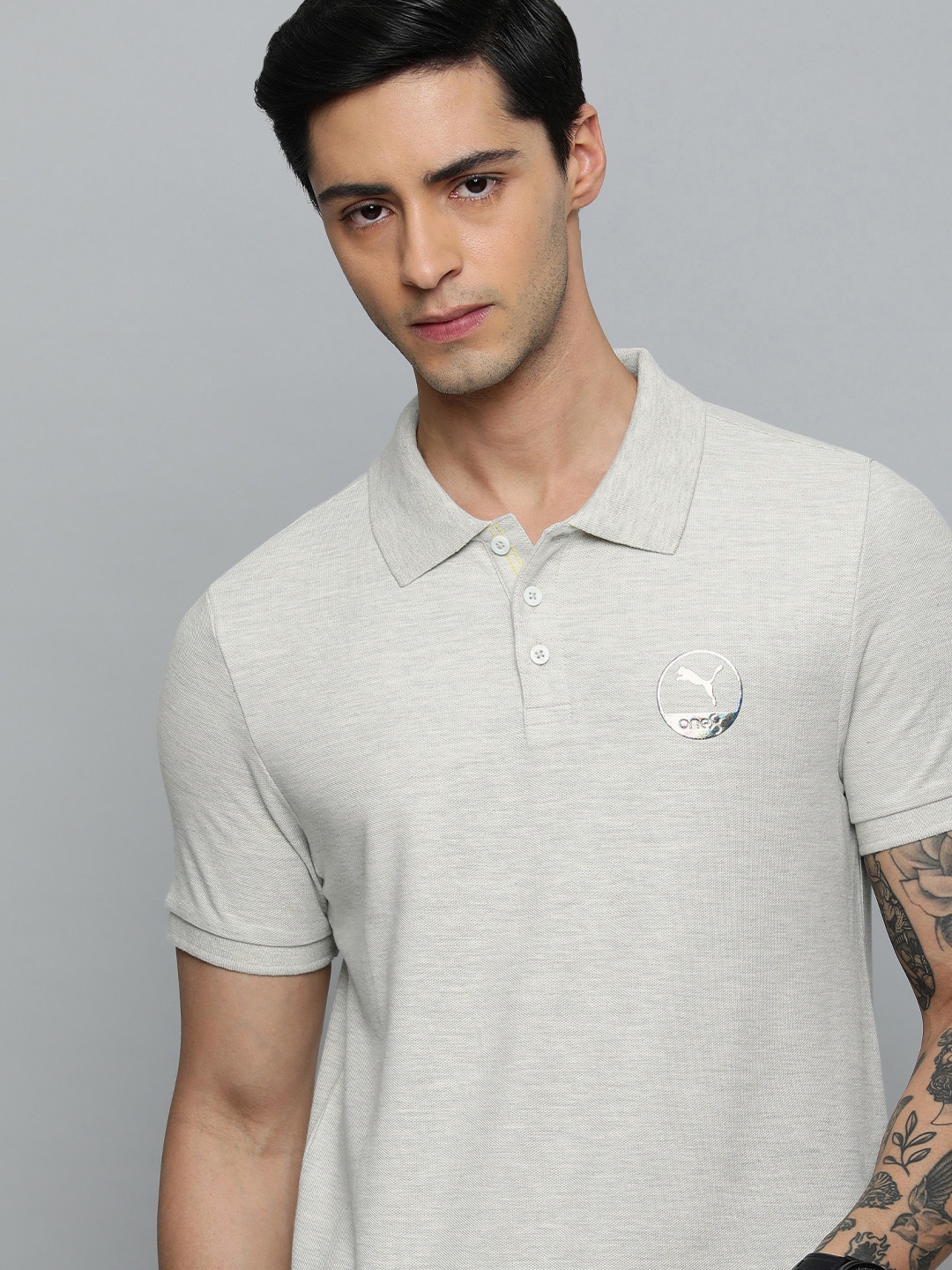 

one8 x PUMA Men Pure Cotton Solid Polo Collar Slim Fit Outdoor T-shirt, Grey