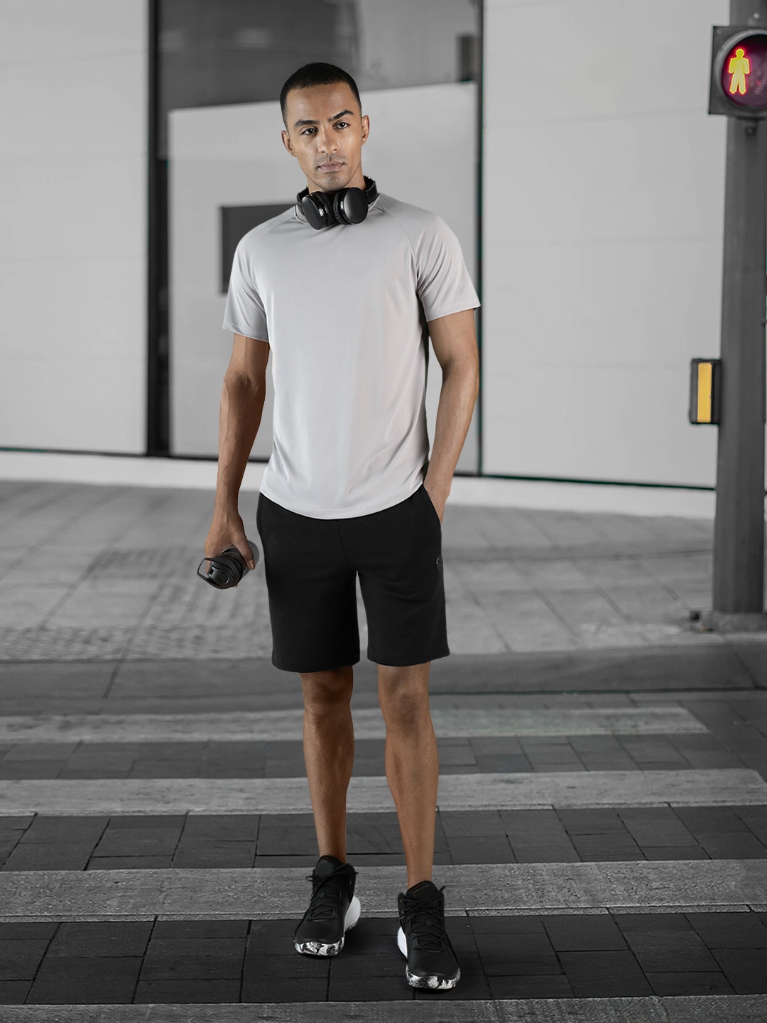 one8 x PUMA Men Self Design Slim Fit Outdoor Shorts, Black
