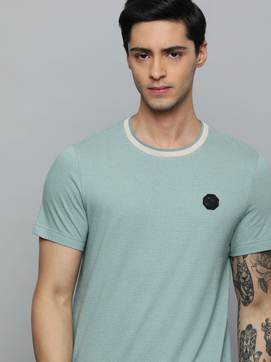 

one8 x PUMA Virat Kohli Jacquard Pure Cotton Slim Fit Ribbed Outdoor T-shirt, Green