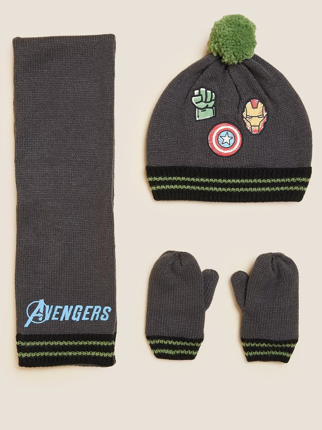 

Marks & Spencer Boys Avengers Self Design Acrylic Beanie Set, Charcoal