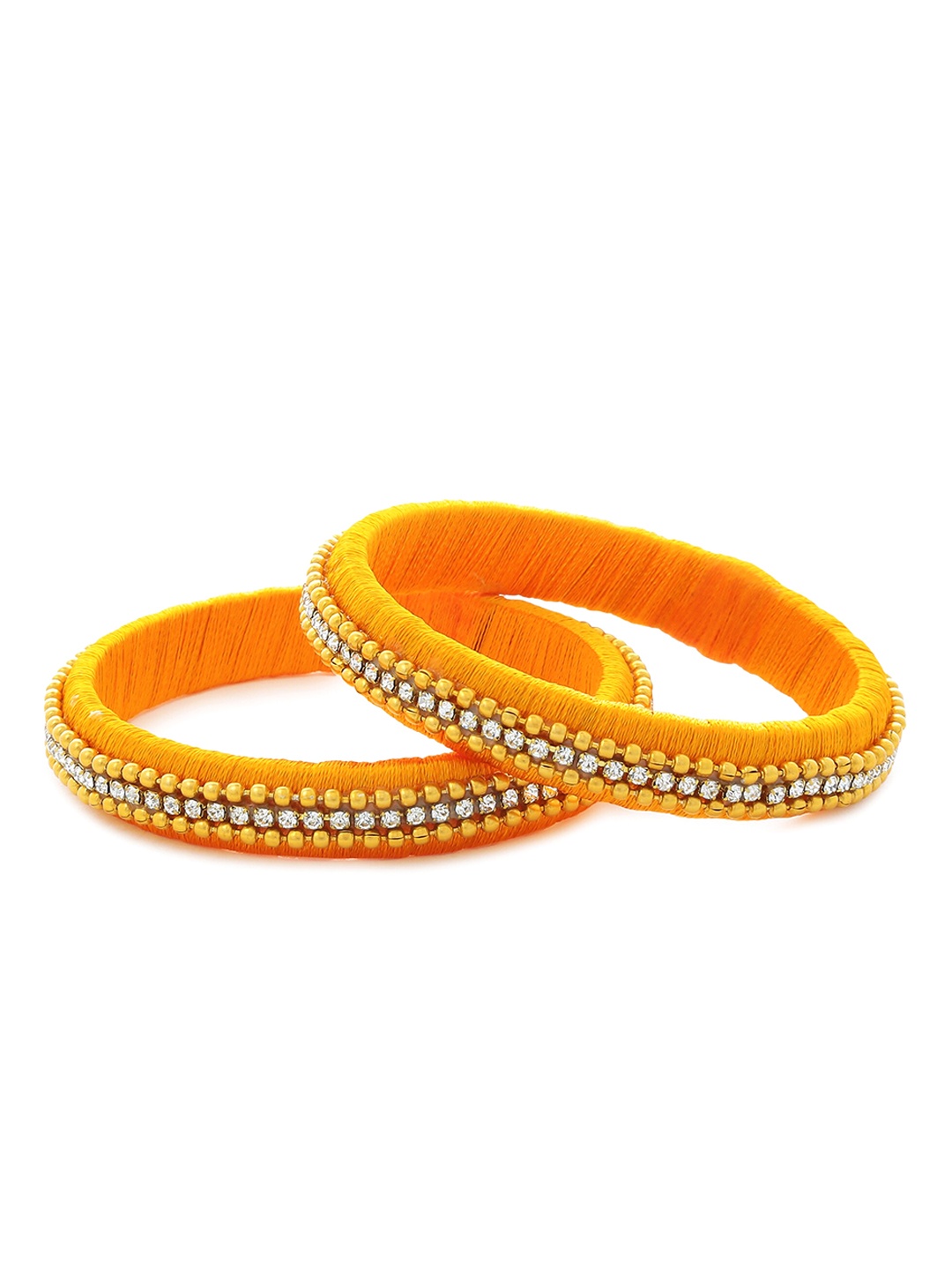 

AKSHARA Girls Set Of 2 Gold-Plated & Stone-Studded Silk Thread Bangle, Yellow