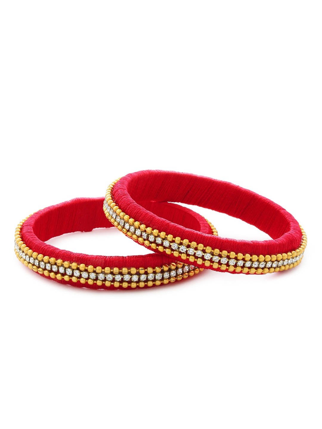 

AKSHARA Girls Set Of 2 Stone-Studded Silk Thread Bangles, Red