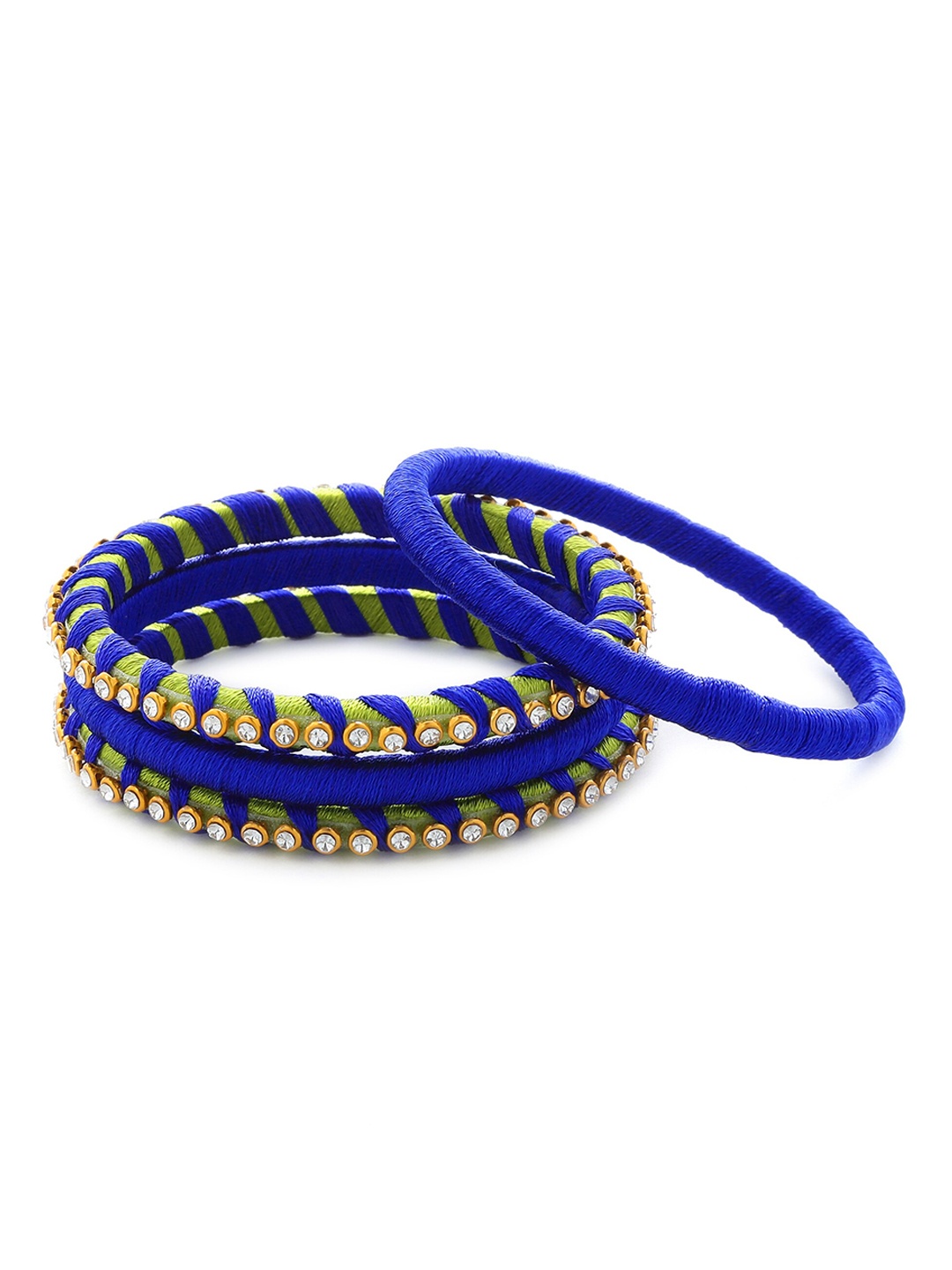 

AKSHARA Girls Set of 4 Stone-Studded Silk Thread Bangles, Blue