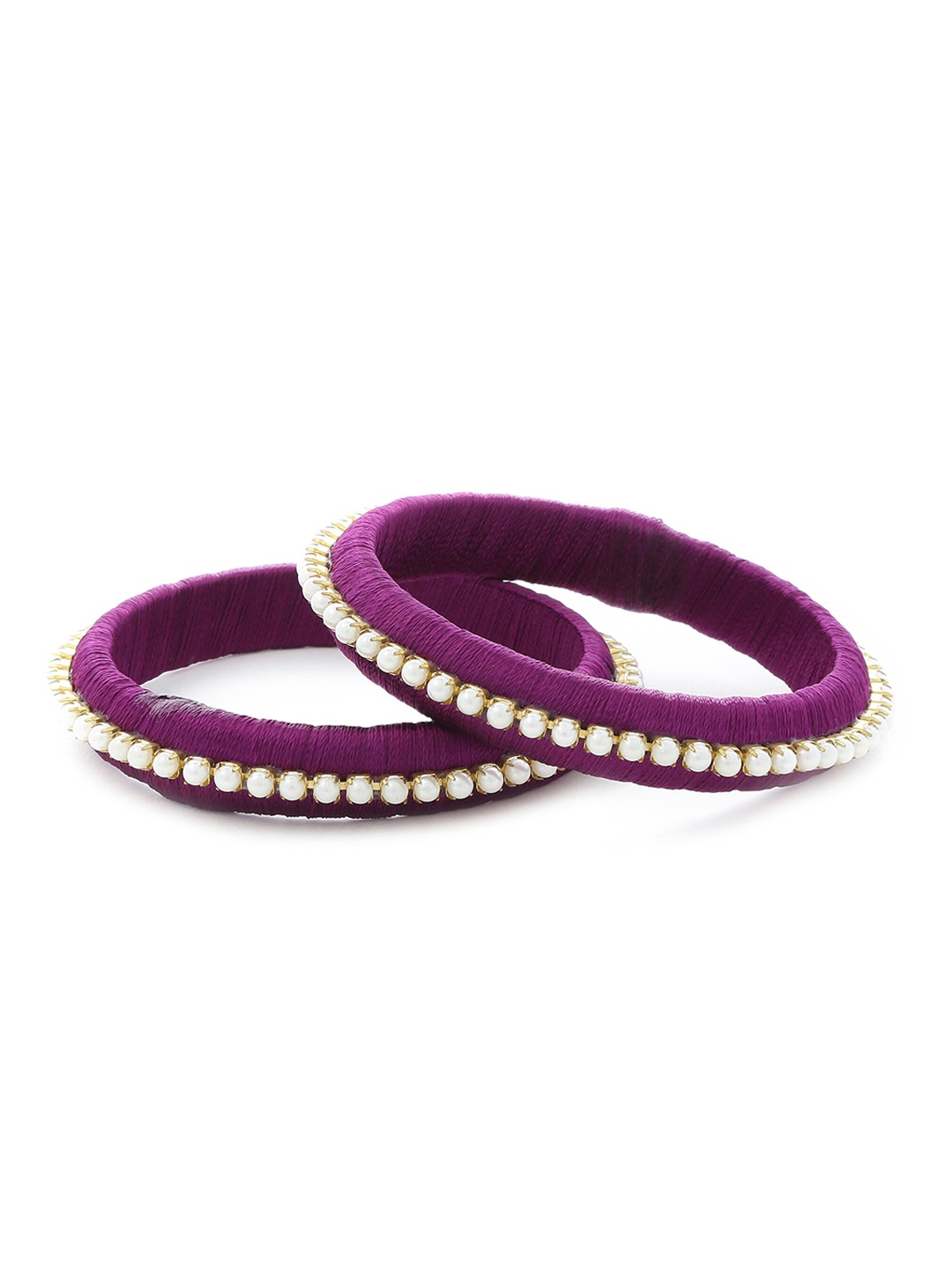 

AKSHARA Girls Set Of 2 Silk Thread Pearl Beaded Bangles, Purple