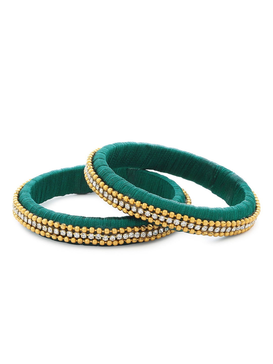 

AKSHARA Girls Set of 2 Stone-Studded Silk Thread Bangles, Green