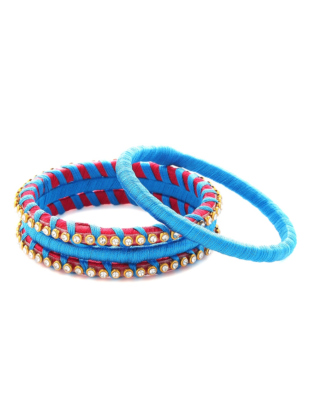 

AKSHARA Set of 4 Gold-Plated Silk Thread Wrapped Bangles, Blue