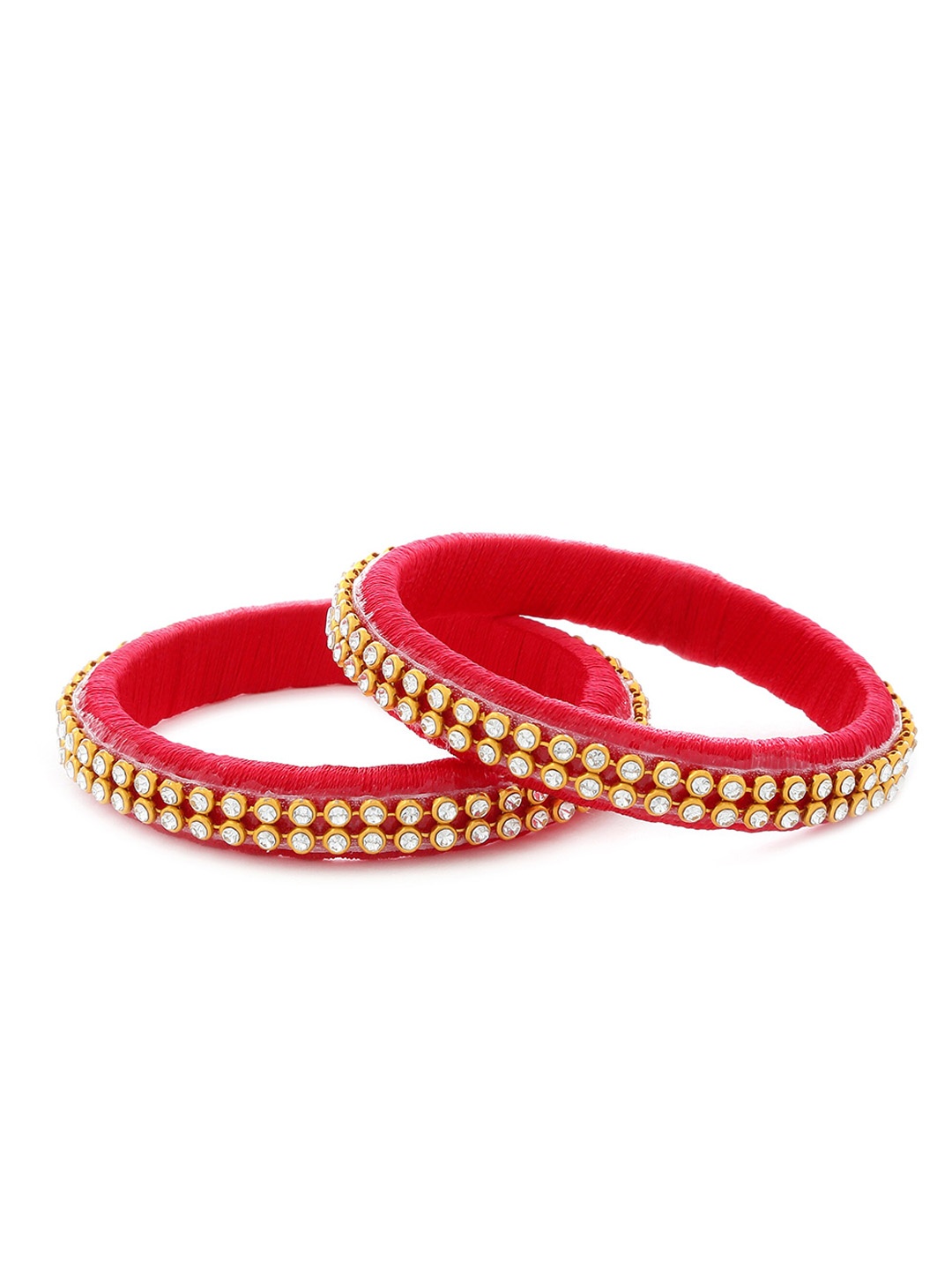 

AKSHARA Set Of 2 Silk Thread Stones Studded Bangles, Red