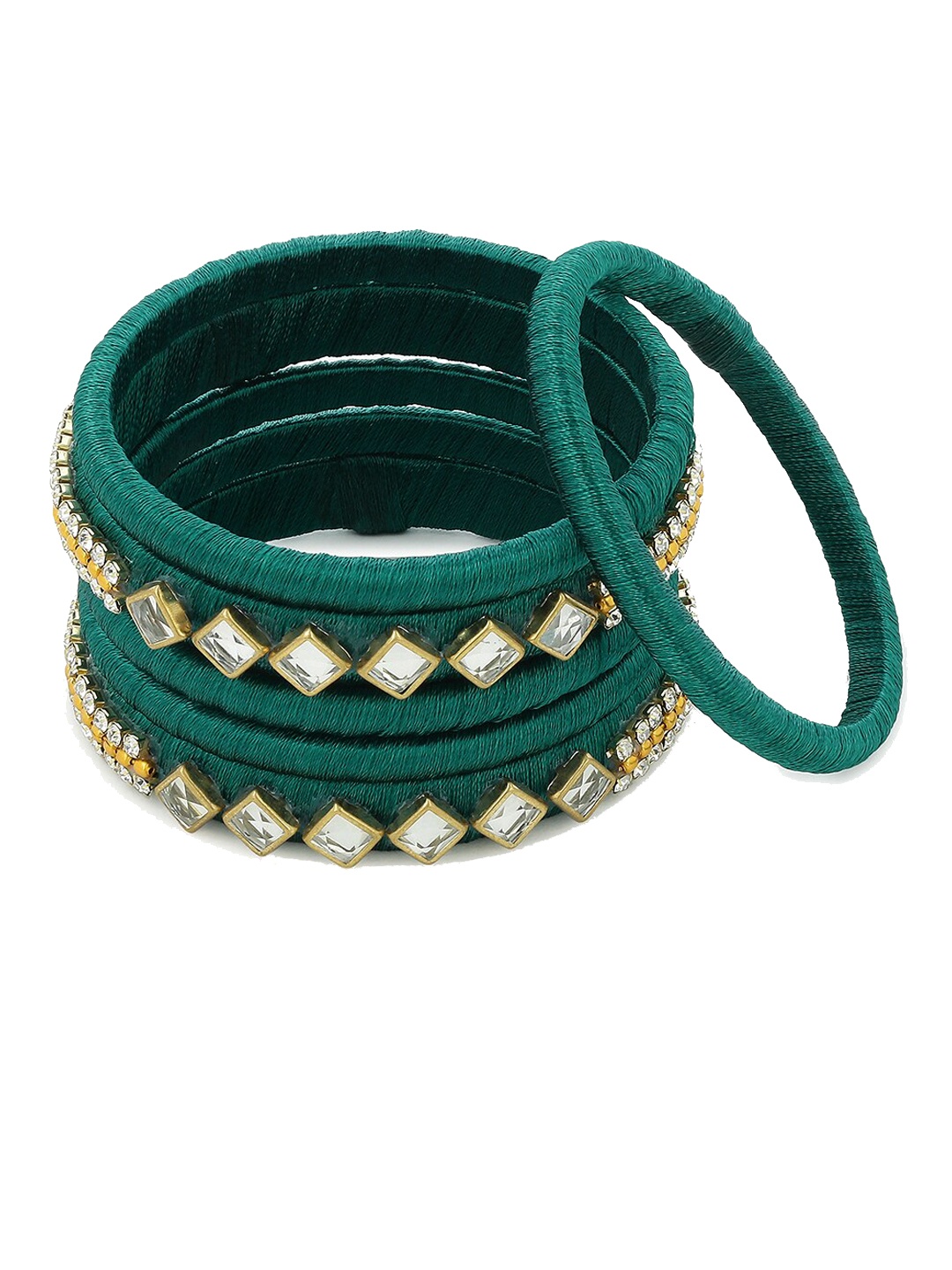 

AKSHARA Set of 6 Gold-Plated Silk Thread Wrapped Bangles, Green