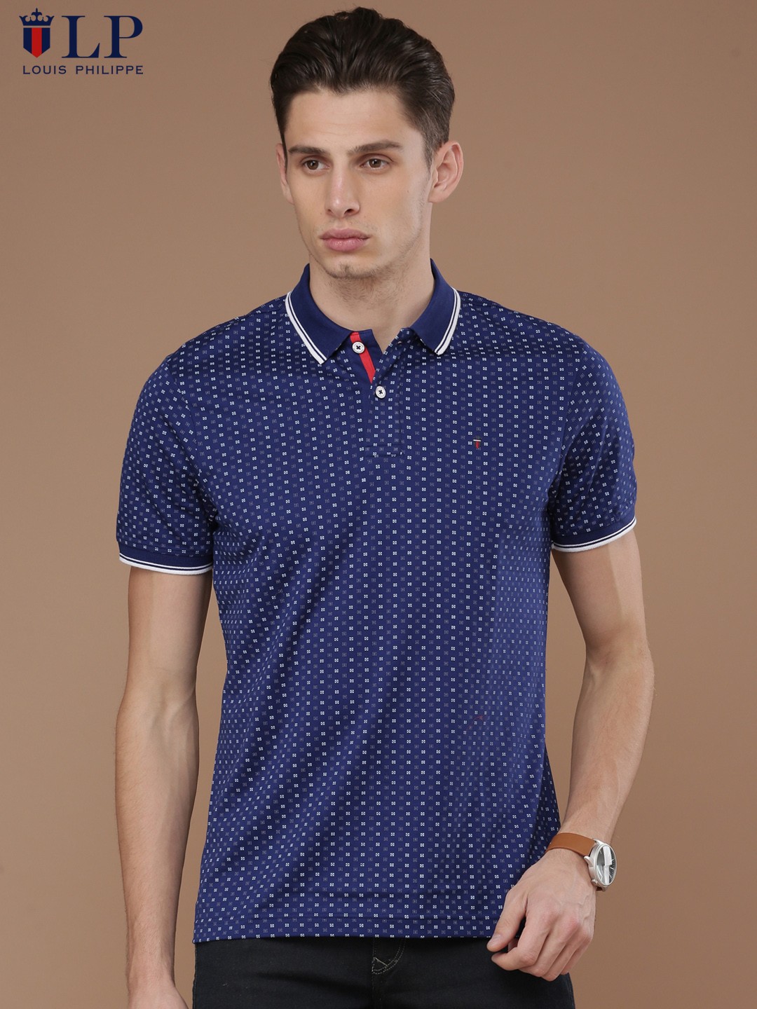

Louis Philippe Sport Men Blue Printed Polo Collar T-shirt