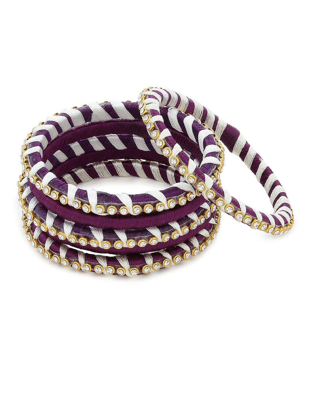 

AKSHARA Set of 6 Gold-Plated Stone-Studded Silk Thread Wrapped Bangles