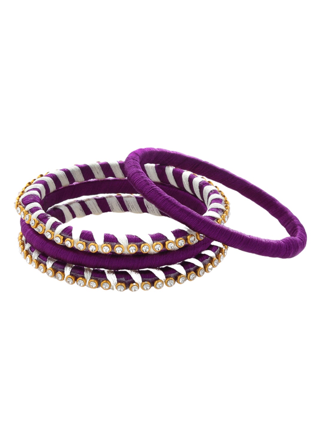 

AKSHARA Set of 4 Gold-Plated Stone-Studded Silk Thread Wrapped Bangles