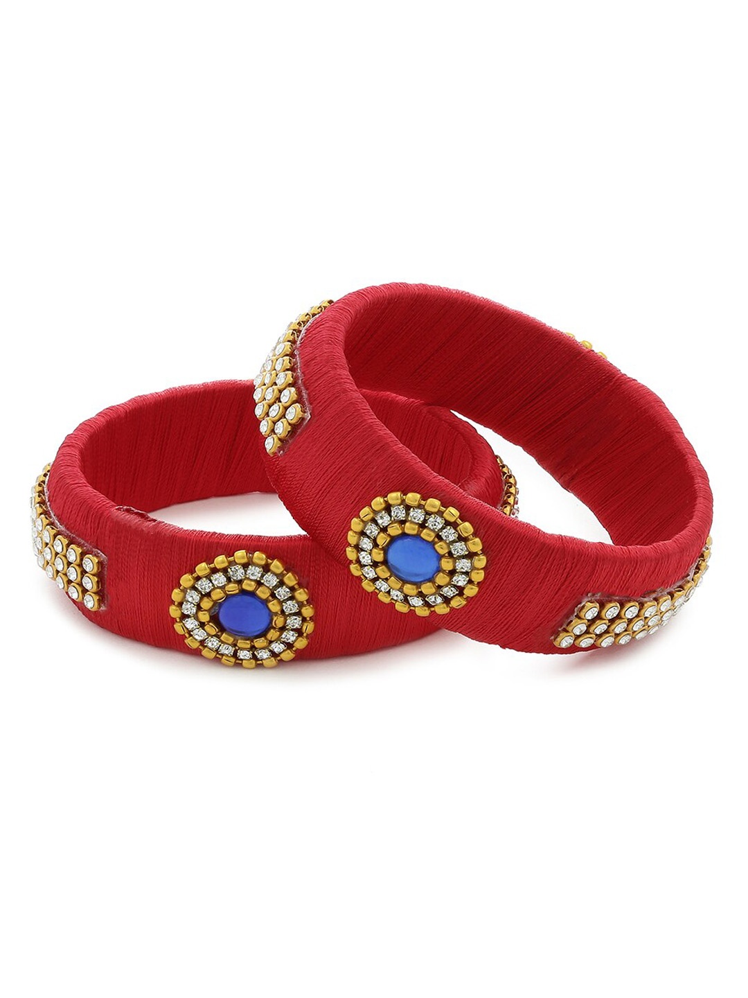 

AKSHARA Set of 2 Gold-Plated Silk Thread Wrapped Bangles, Red