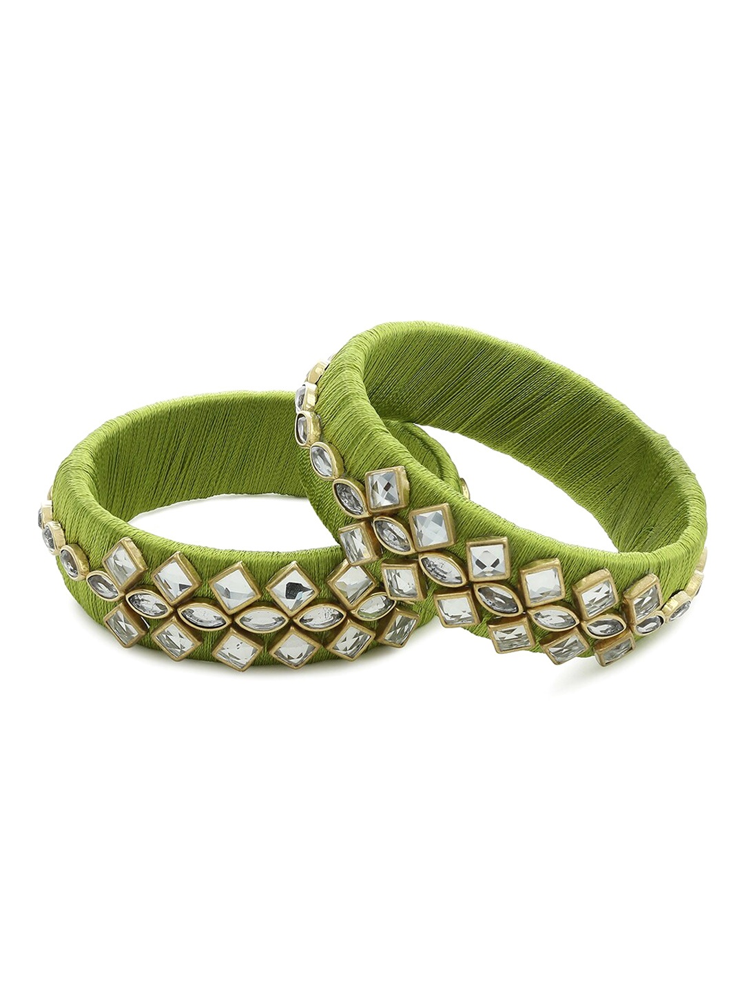 

AKSHARA Set of 2 Gold-Plated Silk Thread Wrapped Kundan-Studded Bangles, Green