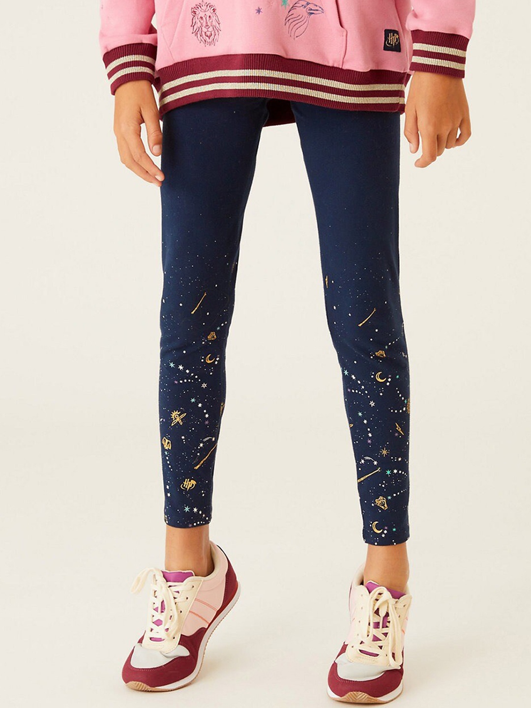 

Marks & Spencer Girls Printed Ankle Length Leggings, Navy blue