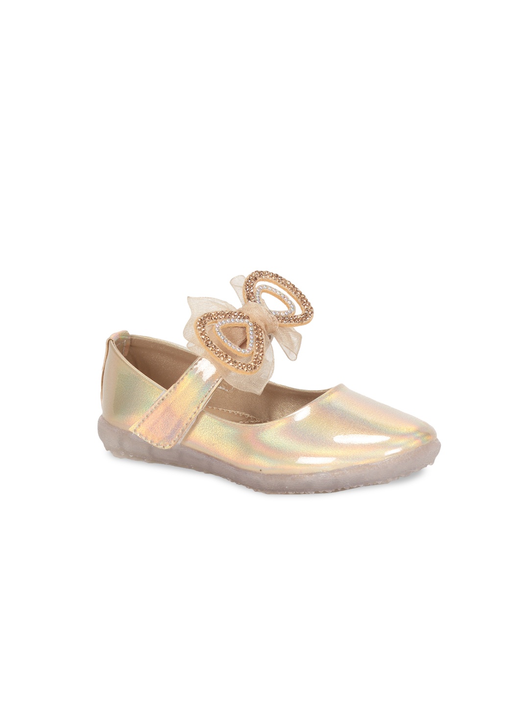 

Lil Lollipop Girls Embellished Ballerinas With Bows, Gold