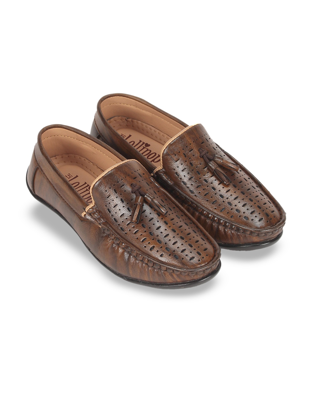 

Lil Lollipop Boys Perforations Loafers, Brown