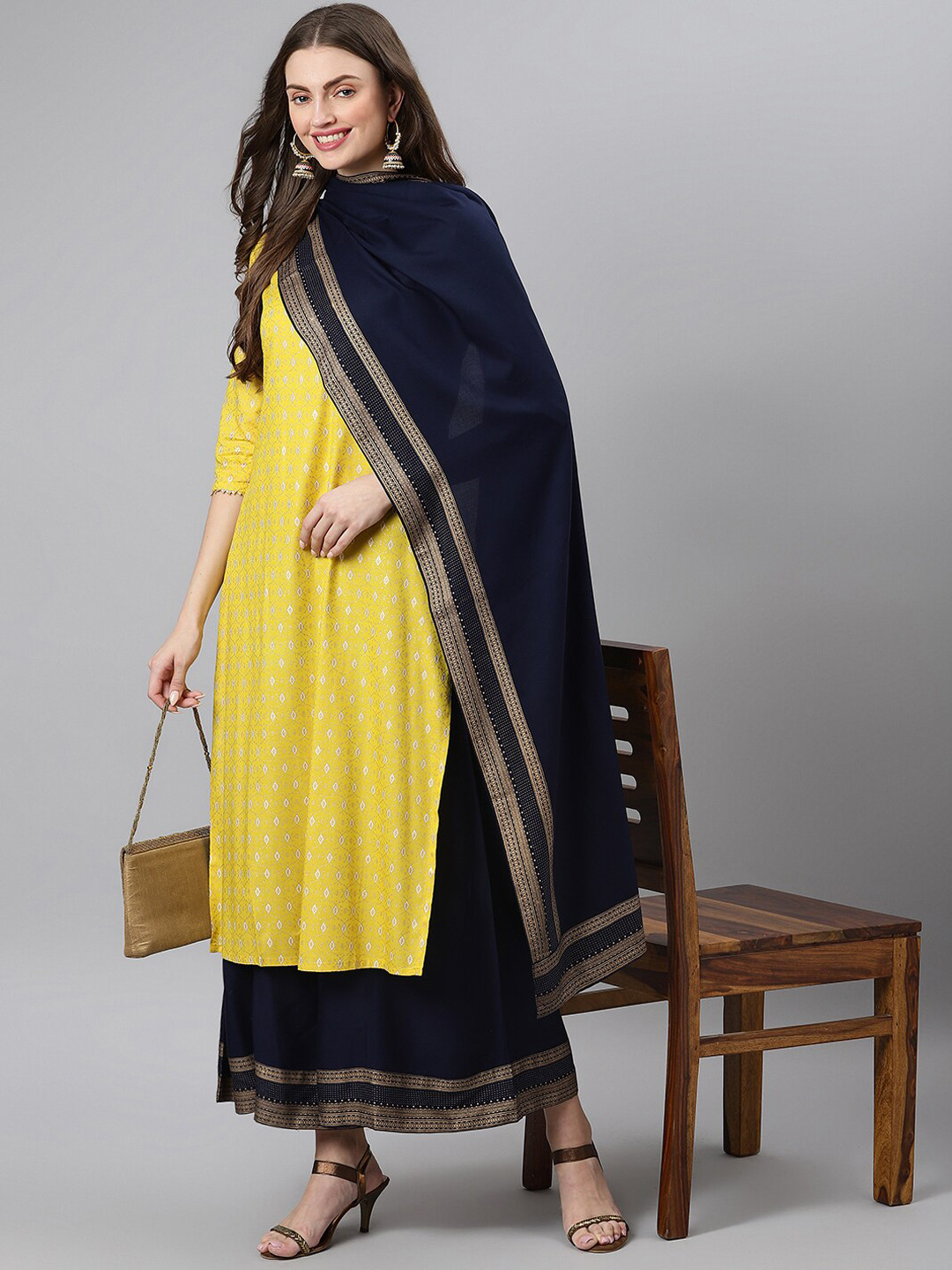 

Khushal K Printed Kurta with Palazzos & With Dupatta, Yellow