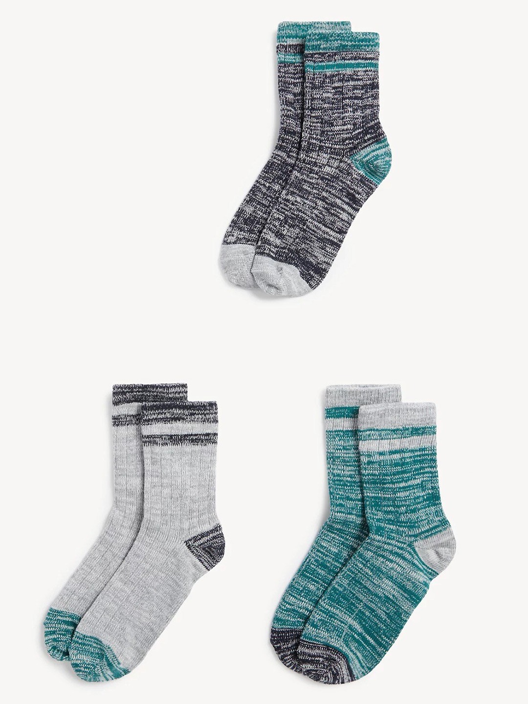 

Marks & Spencer Kids Pack Of 3 Colourblocked Calf-Length Socks, Green