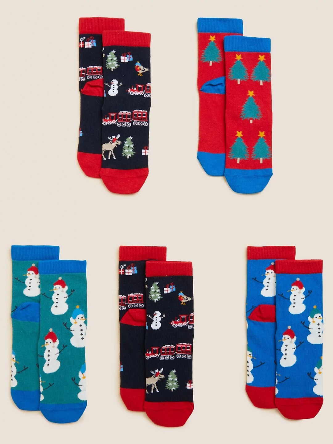 

Marks & Spencer Kids Pack Of 5 Patterned Ankle-Length Socks, Red