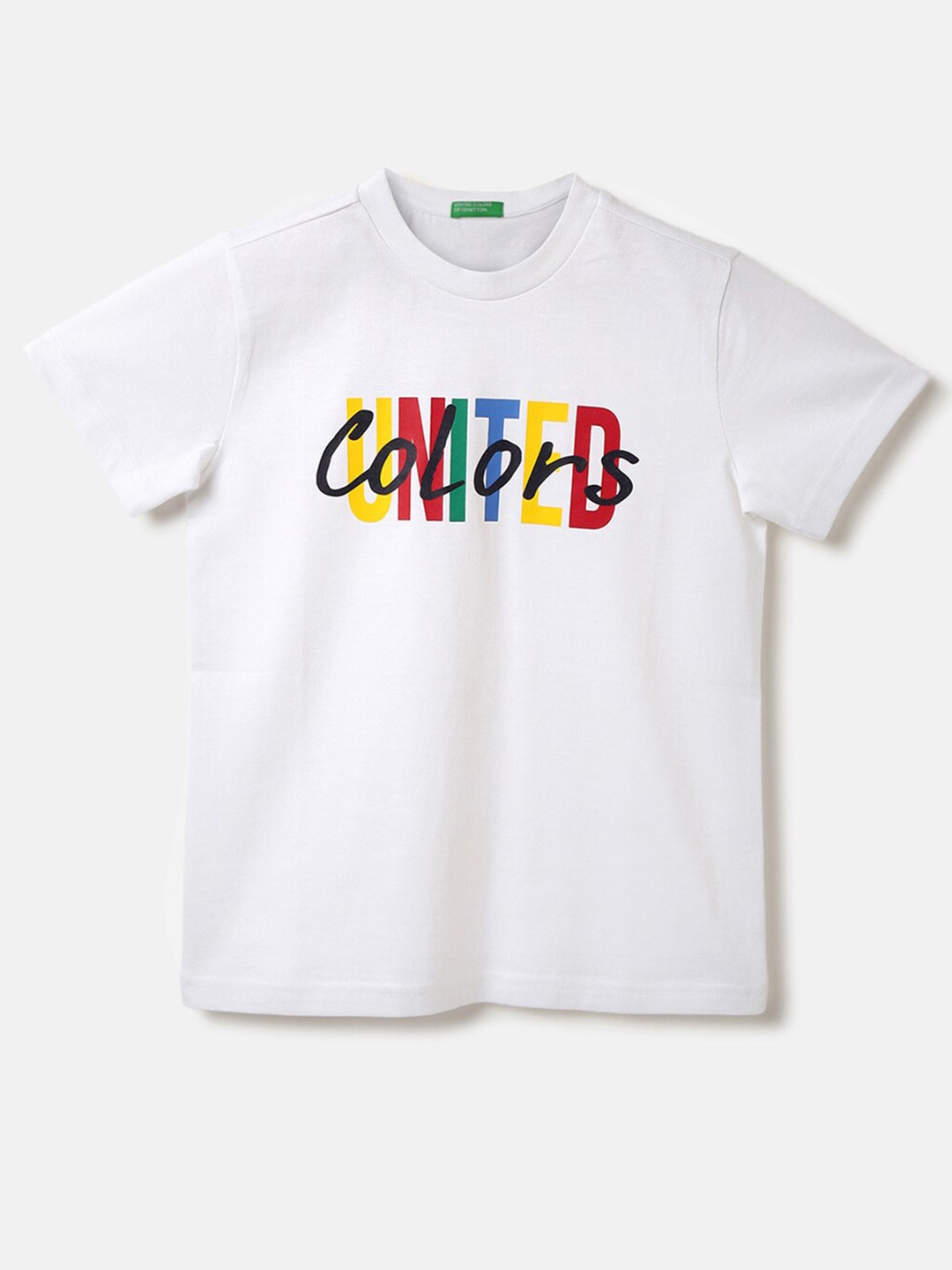 

United Colors of Benetton Boys Typography Printed Cotton T-shirt, White