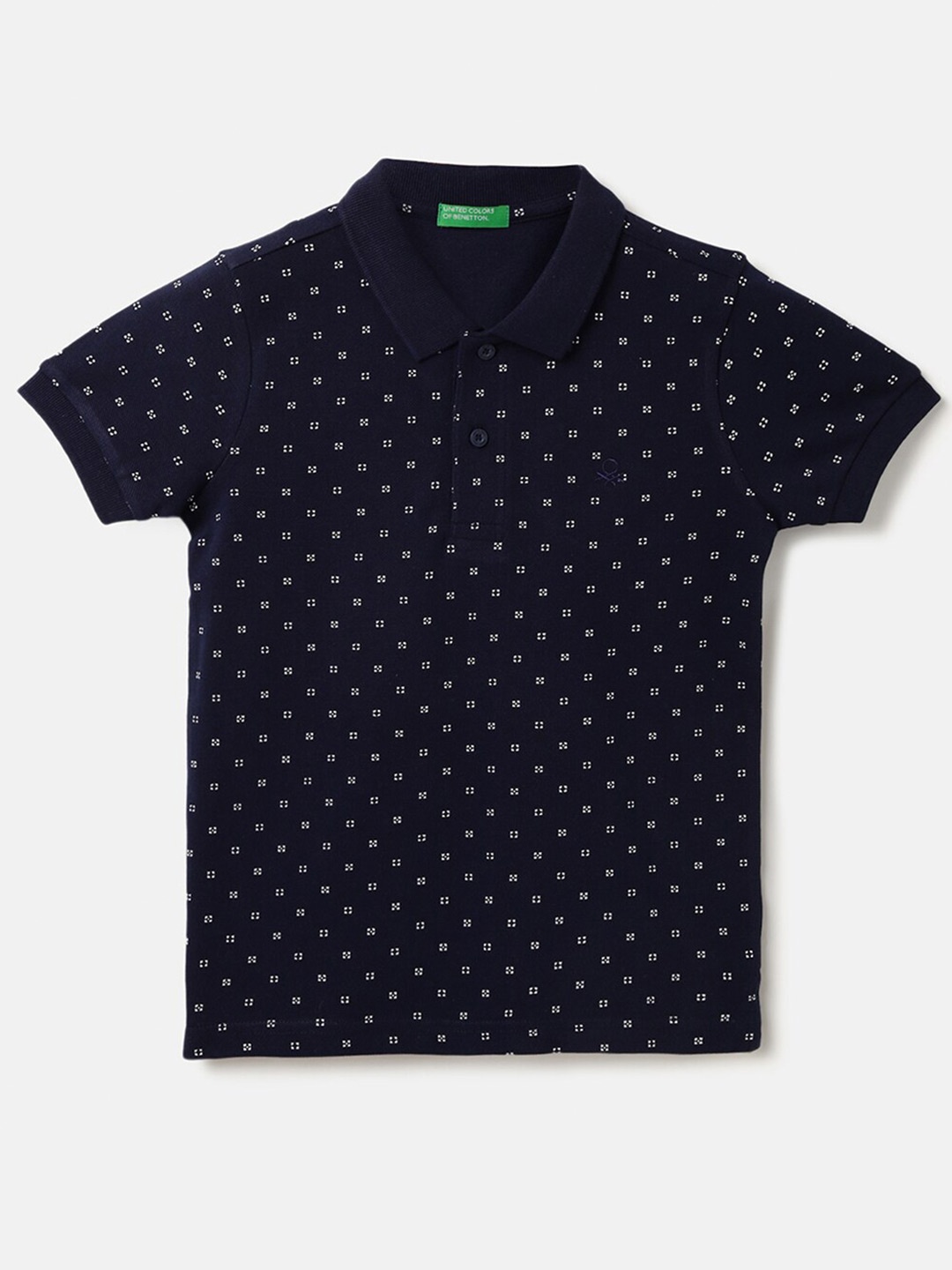 

United Colors of Benetton Boys Printed Polo Collar Cotton T-shirt, Black