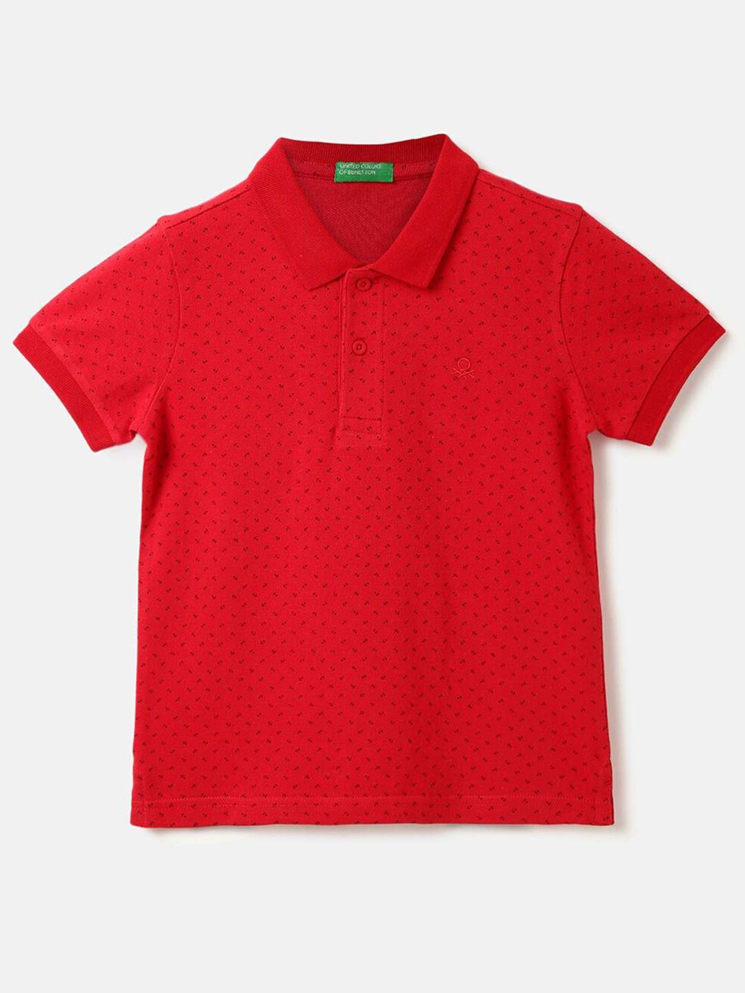 United Colors of Benetton Boys Printed Polo Collar Cotton T-shirt, Red