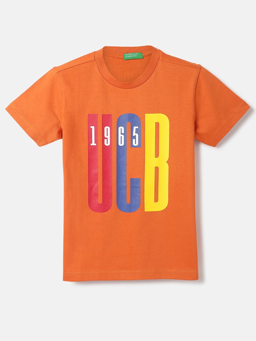 

United Colors of Benetton Boys Typography Printed Cotton T-shirt, Orange