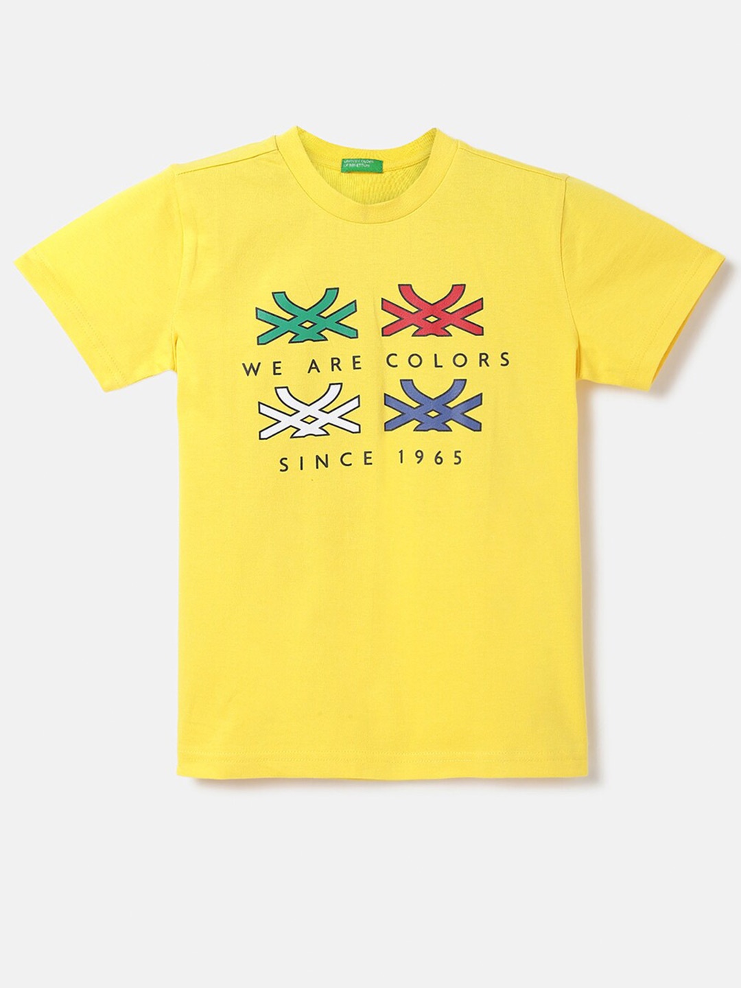 

United Colors of Benetton Boys Printed Round Neck Cotton T-shirt, Yellow