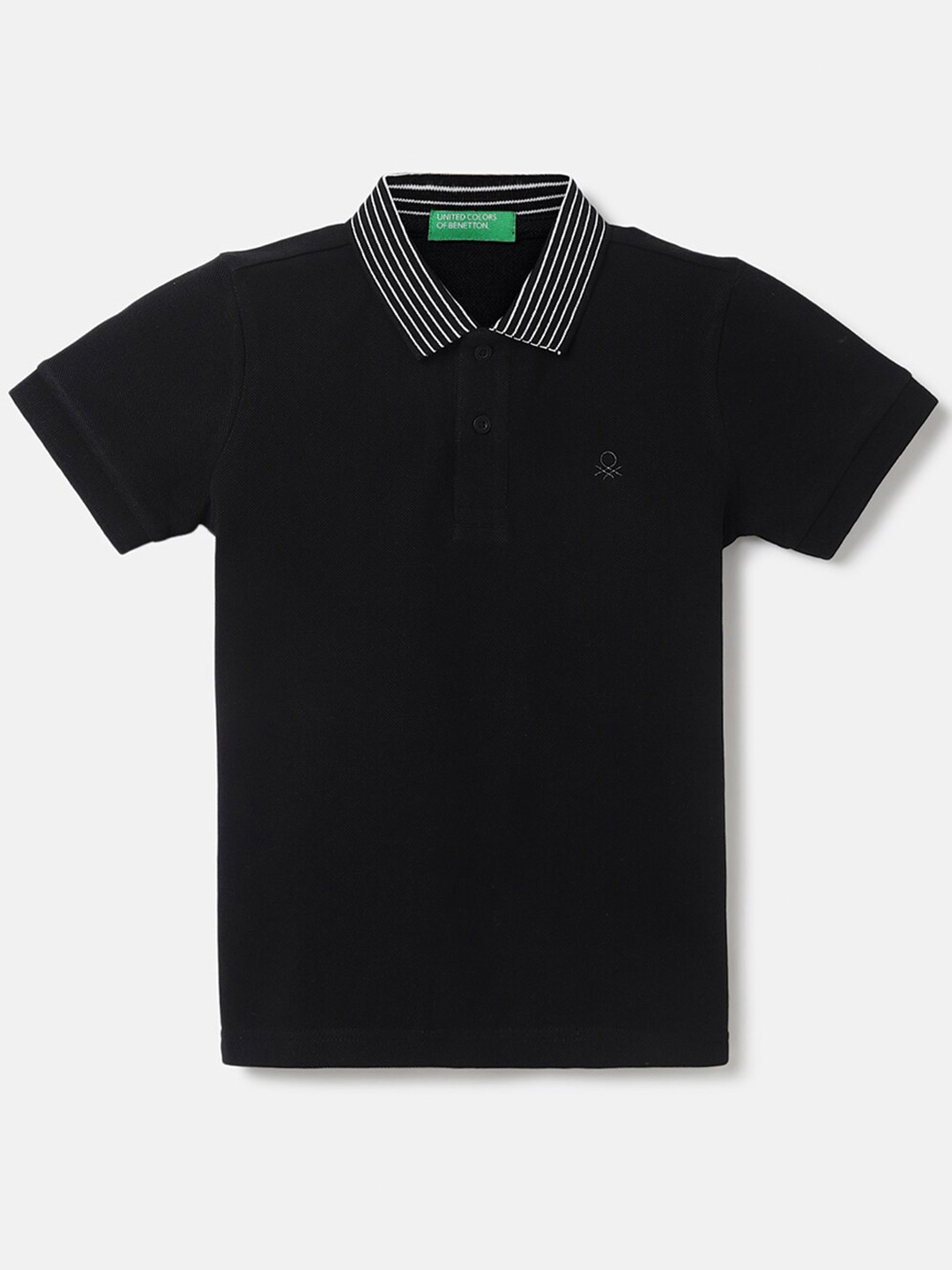

United Colors of Benetton Boys Striped Polo Collar Cotton T-shirt, Black